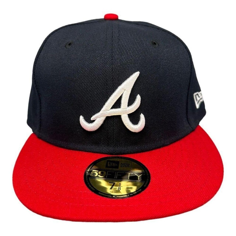 New Era 59FIFTY Atlanta Braves Navy Red Fitted Hat Men's Sz 7-1/8 NWT